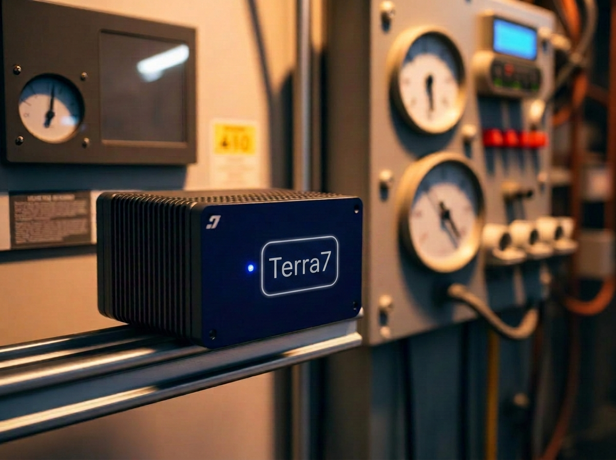 Terra7 edge device mounted alongside a legacy SCADA control panel